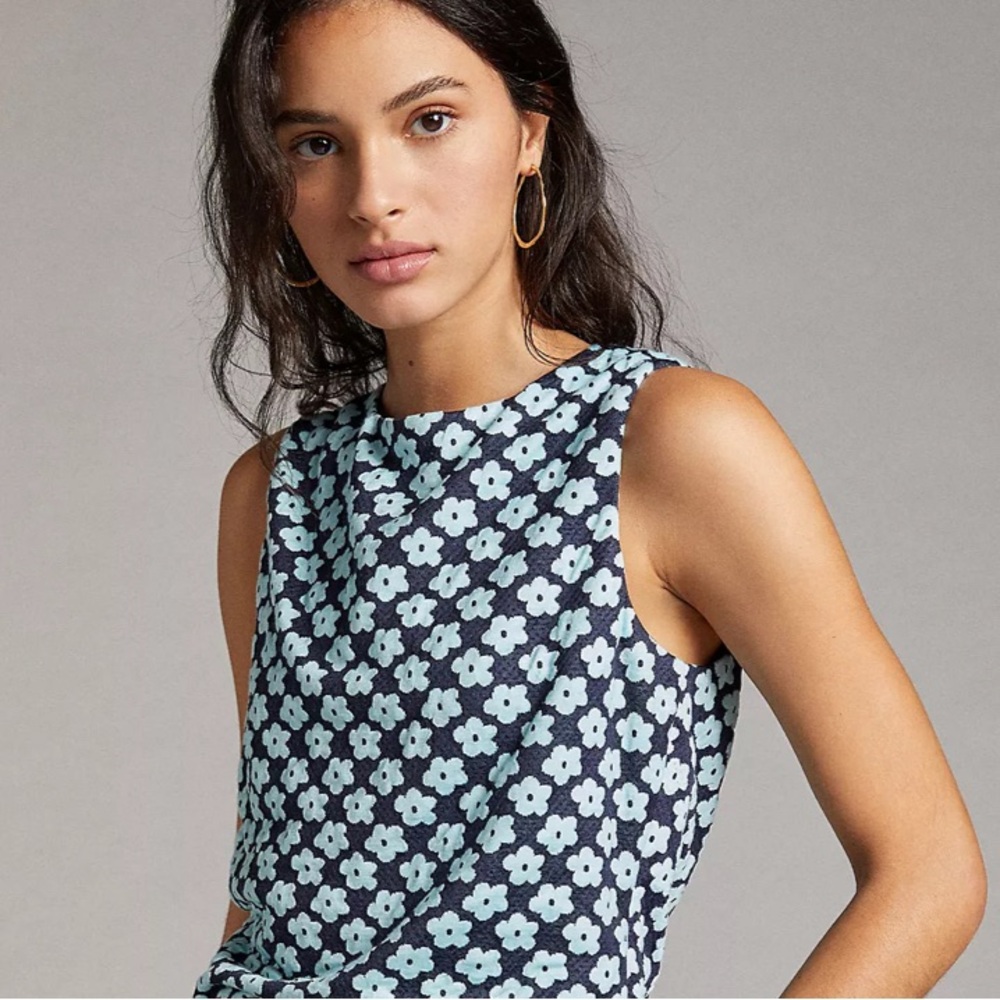 EVA FRANCO x Anthropologie Blue Floral Jacquard Top | L